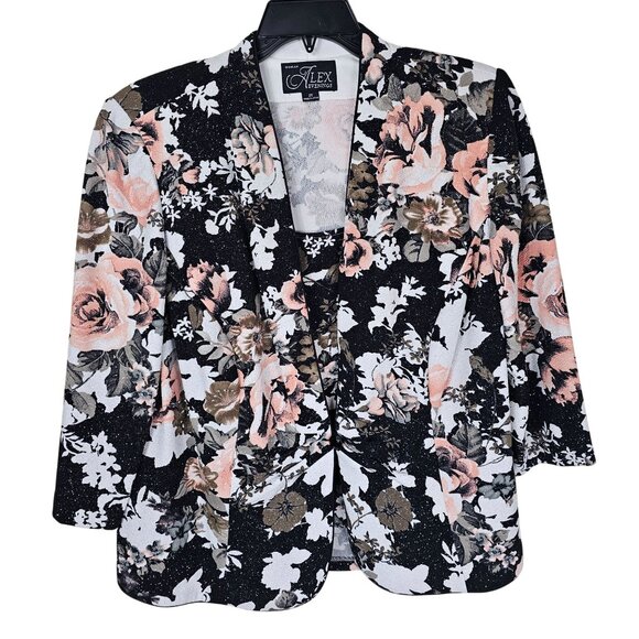 Alex Evenings Pink Floral Jacket 2 Piece Set 2X Glitter One Button Pleats Formal - Picture 1 of 12